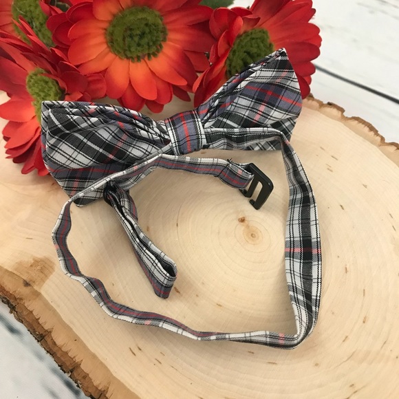 Boys Black, Blue, Red & White Plaid Bow Tie - Picture 3 of 4